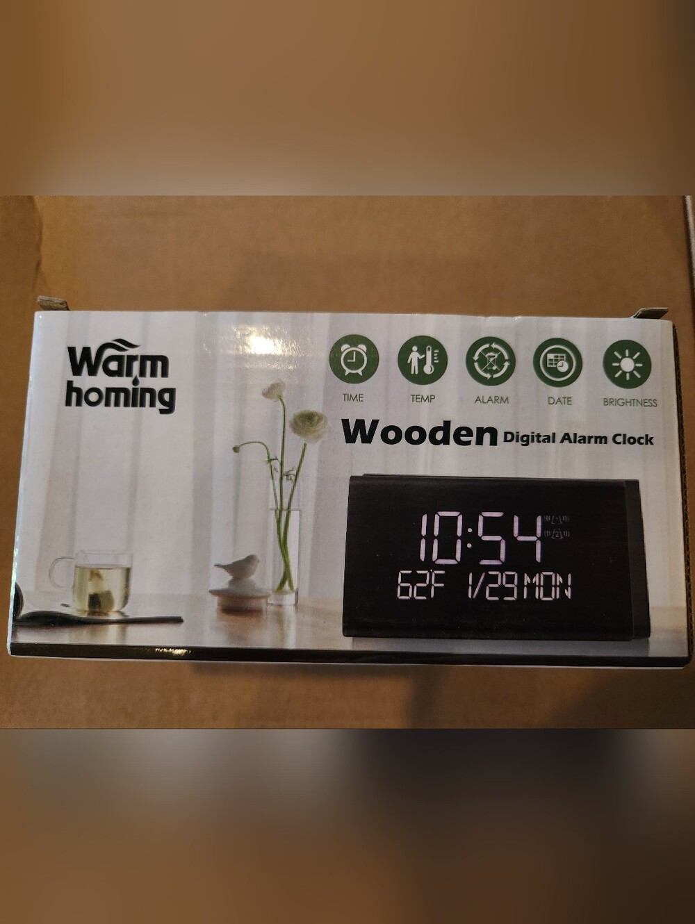NWT Wooden Digital Alarm Clock in Black